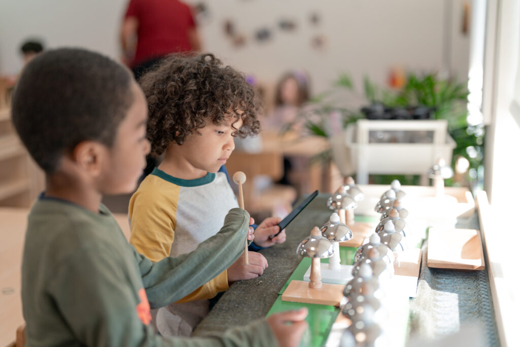 kids looking at toys