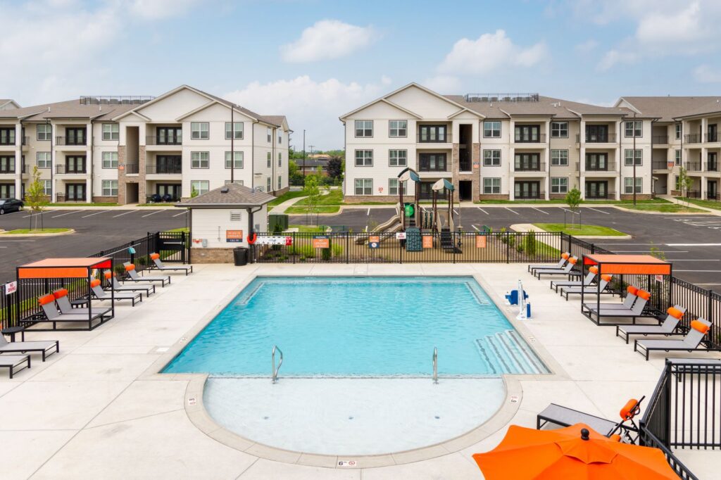 Pool outside the Belltower Apartments